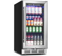 Feelfunn 15 Inch Beverage Refrigerator Under Counter - 126 Cans Beverage Fridge with Glass Door for Beer Wine Soda - Built-in or Freestanding Wine Cooler with Safety Lock for Home Kitchen Bar