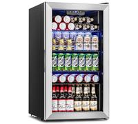 Feelfunn - Beverage Cooler and Beverage Cooler, 126 Cans Mini Glass Door for Soft Drinks Beer Wine Non Built-in Beverage Cooler for Home Office Bar 4 Adjustable Shelves 3.2