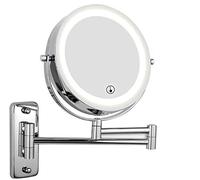 FeelGlad LED Lighted Makeup Mirror with 10X Magnification, Adjustable LED Light Touch Screen 7-Inch Wall Mount Two Sided 360°Swivel and Extendable, Powered by Batteries