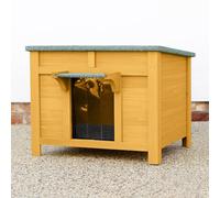 FeelGoodUK Large Wooden Hide House Cat Shelter Rabbit Guinea Pig Tortoise Shelter Shade Ducks Hide Hut 60 w x 50 d x 47 h Wooden Pet House (Natural, Large)