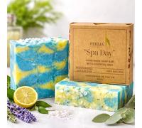 Feelia - 2 x Handmade Natural Soap Bars - Moisturising Soap with Shea Butter, Olive, Coconut & Castor Oil - Essential Oils, Soap for Face, Body & Hands - Vegan, with Sea Salt (Spa Day)