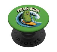 Feelin Briny Pickle Surfer Summer Surf Funny Pickle Surfing PopSockets Adhesive PopGrip