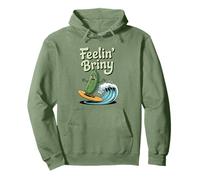 Feelin Briny Pickle Surfer Summer Surf Funny Pickle Surfing Pullover Hoodie