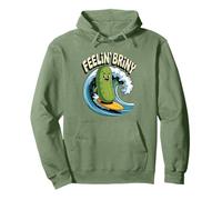Feelin Briny Pickle Surfer Summer Surf Funny Pickle Surfing Pullover Hoodie