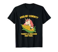 Feelin' Corny Unicorn Fantasy Graphic in Pink Yellow Green T-Shirt
