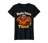 Feelin Extra Thicc Funny Thanksgiving Turkey Flexing Humor Value Graphic T-Shirt, Women, Black, M
