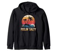 Feelin Salty Tshirt Beach Summer Vacation Vintage 70s Retro Zip Hoodie