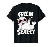 Feelin Seally Cute Harp Seal Pup Pun Dad Joke Value Graphic T-Shirt, Men, Black, XL