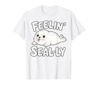 Feelin Seally Cute Harp Seal Pup Pun Dad Joke Value Graphic T-Shirt, Men, White, L