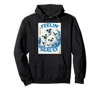 Feelin Seally Japanese Harp Seal Dad Joke Ukiyoe Pullover Hoodie