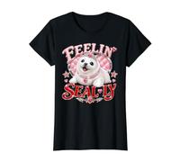 Feelin Seally Pun Harp Seal Princess Dad Joke Value Graphic T-Shirt, Women, Black, XL
