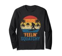Feelin’ Squatchy Retro Bigfoot Surfing Sunset Palm Tree Surf Long Sleeve T-Shirt