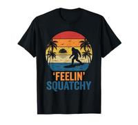 Feelin’ Squatchy Retro Bigfoot Surfing Sunset Palm Tree Surf T-Shirt