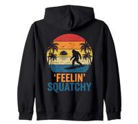 Feelin’ Squatchy Retro Bigfoot Surfing Sunset Palm Tree Surf Zip Hoodie