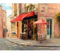 Feeling at home CANVAS-FRAMED-with-AMERICAN-BOX Hillside Cafe Liu Haixia - European horizontal Art print Landscapes Cafes Europe France Cityscapes Floating frame 21_X_27_in