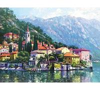 Feeling at home CANVAS-FRAMED-with-AMERICAN-BOX Reflections of Lake Como Behrens Howard - Coastal horizontal Art print Coastal Europe Italy Lakes Landscapes Mountains Ha Float 35_X_48_in