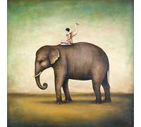 Feeling at home Image on ROLLED CANVAS Eternal Companions Huynh Duy - Animals square Art print Birds Elephants Fantasy Illustration Figurative An Canvas fine art 23_X_23_in