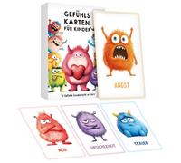 Feeling Cards for Children, 32 Emotion Monsters with Explanatory Texts, Feeling Monster Card Set for Family, Nursery & Primary School for Self-Regulation and for a Good Feeling