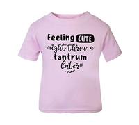 Feeling Cute Might Throw a Tantrum Later Statement [BBY5] Short Sleeve Cotton Toddler t Shirt, 3-4 Years, Pastel Pink