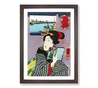 Feeling Like Reading by Utagawa Kuniyoshi Framed Print | A2 Walnut Framed Wall Art | Ready to Hang | Modern Nature Picture | Living Room Bedroom Lounge Office