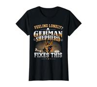 Feeling Lonely? A German Shepherd Fixes This Funny Dog Lover Value Graphic T-Shirt, Women, Black, L