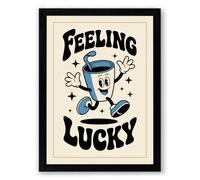 Feeling Lucky Cup Retro Framed Wall Art Print A2 (59.4×42cm) Black, Wall Decor for Living Room, Bedroom, Office & Home, Ready to Hang, Art Gift