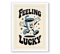 Feeling Lucky Cup Retro Framed Wall Art Print A2 (59.4×42cm) White, Wall Decor for Living Room, Bedroom, Office & Home, Ready to Hang, Art Gift