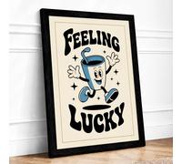 Feeling Lucky Cup Retro Framed Wall Art Print A3 (42×29.7cm) Black, Wall Decor for Living Room, Bedroom, Office & Home, Ready to Hang, Art Gift