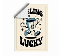 Feeling Lucky Cup Retro Unframed Wall Art Print A3 (42×29.7cm), Wall Decor for Living Room, Bedroom, Office & Home, Art Gift