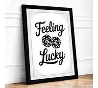 Feeling Lucky Typography Framed Wall Art Print A2 (59.4×42cm) Black, Wall Decor for Living Room, Bedroom, Office & Home, Ready to Hang, Art Gift