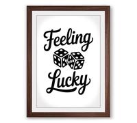 Feeling Lucky Typography Framed Wall Art Print A2 (59.4×42cm) Walnut, Wall Decor for Living Room, Bedroom, Office & Home, Ready to Hang, Art Gift