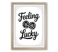 Feeling Lucky Typography Framed Wall Art Print A3 (42×29.7cm) Oak, Wall Decor for Living Room, Bedroom, Office & Home, Ready to Hang, Art Gift