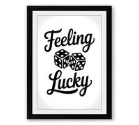 Feeling Lucky Typography Framed Wall Art Print A4 (29.7×21cm) Black, Wall Decor for Living Room, Bedroom, Office & Home, Ready to Hang, Art Gift