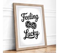Feeling Lucky Typography Framed Wall Art Print A4 (29.7×21cm) Oak, Wall Decor for Living Room, Bedroom, Office & Home, Ready to Hang, Art Gift