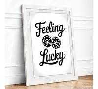 Feeling Lucky Typography Framed Wall Art Print A4 (29.7×21cm) White, Wall Decor for Living Room, Bedroom, Office & Home, Ready to Hang, Art Gift