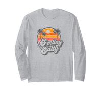 Feeling Salty Funny Retro Beach Sunset Pun 70s Vintage Graph Long Sleeve T-Shirt