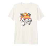 Feeling Salty Funny Retro Beach Sunset Pun 70s Vintage Graph Premium T-Shirt
