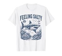 Feeling Salty Funny Retro Shark Vintage Fish Coastal Beach Value Graphic T-Shirt, Men, White, S