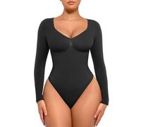 FeelinGirl Long Sleeve V Neck Seamless Bodysuit Black L