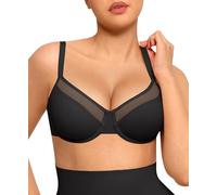 FeelinGirl Plus Size Bras for Women Full Coverage Underwire Bra Supportive Mesh Minimizer Bra,40DD Black