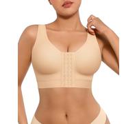 FeelinGirl Post Surgery Bra Front Closure Compression Bras Wirefree Mastectomy Bra with Adjustable Straps(Skin XS)