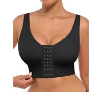 FeelinGirl Post Surgery Bra Front Closure Compression Bras Wirefree Mastectomy Bra with Adjustable Straps(Black S)