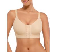 FeelinGirl Post Surgery Bras for Womem Front Closure Mastectomy Bras Surgical Wireless Full Coverage Compression Bra (Beige L)