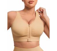 FeelinGirl Post Surgery Compression Bras for Women Mastectomy Bra No Underwire Zip Front Closure Bra with Adjustable Straps(Saddle Brown XXL)