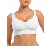 FeelinGirl Seamless Comfort Bras for Women Wireless Bra Deep V Bras Back Smoothing Bra Seamless Bras with Removable Pads (White, M)