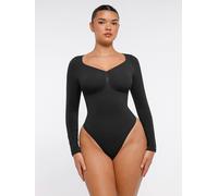 FeelinGirl Seamless Long Sleeve Arm Shaper Tummy Control Ruched Bust Thong Bodysuit for Women L Black, Couple Gift Perfect Gift
