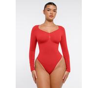 FeelinGirl Seamless Long Sleeve Arm Shaper Tummy Control Ruched Bust Thong Bodysuit for Women S Red, Couple Gift Perfect Gift