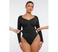 FeelinGirl Seamless Long Sleeve Arm Shaper Tummy Control Ruched Bust Thong Bodysuit for Women XL Black, Couple Gift Perfect Gift