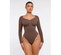 FeelinGirl Seamless Long Sleeve Arm Shaper Tummy Control Ruched Bust Thong Bodysuit for Women XS Brown, Couple Gift Perfect Gift