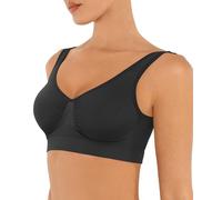FeelinGirl Seamless No Underwire Bras for Women Full Coverage Comfy Everyday Bralettes with Wide Straps,M Black
